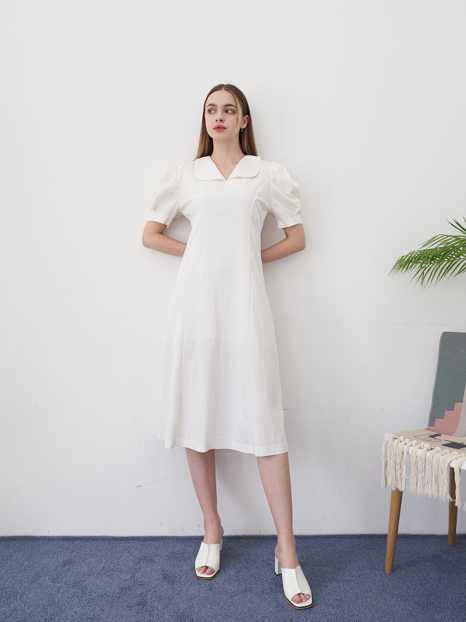 심플 퍼프 롱 원피스 화이트 SIMPLE PUFF LONG DRESS WHITE [T22]